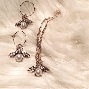 - Bumble Bee Golden Tone Set Earrings & Necklace